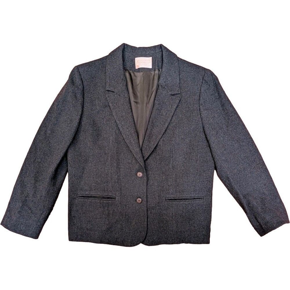 Vintage Pendleton Dark Grey Blazer Jacket Size 8 100% Virgin Wool
